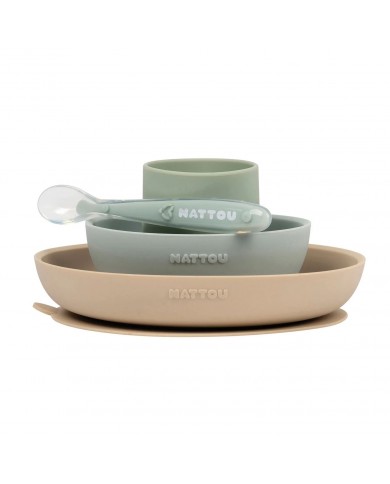 Coffret De Repas 4 Pièces Sable/Vert Silicone Coffret De Repas 4 Pièces Sable/Vert Silicone