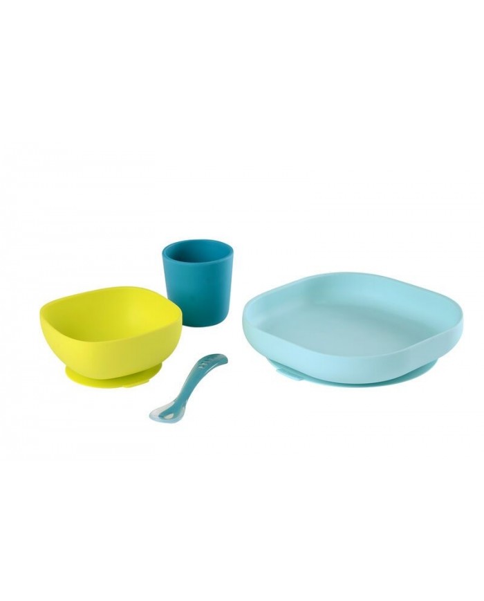 Coffret repas silicone 4 pièces - blue/lime