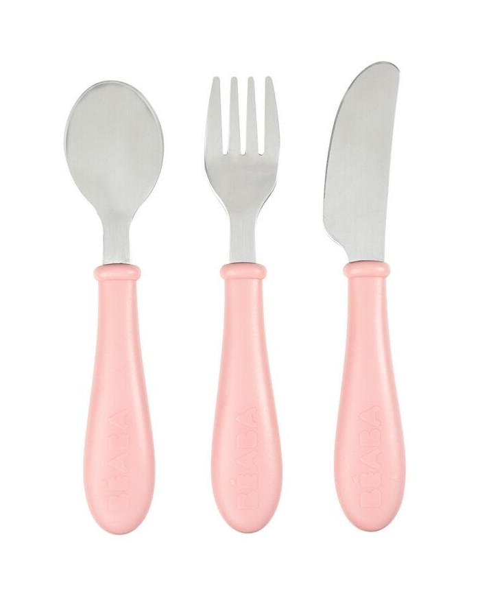 Set de 3 couverts inox vieux rose