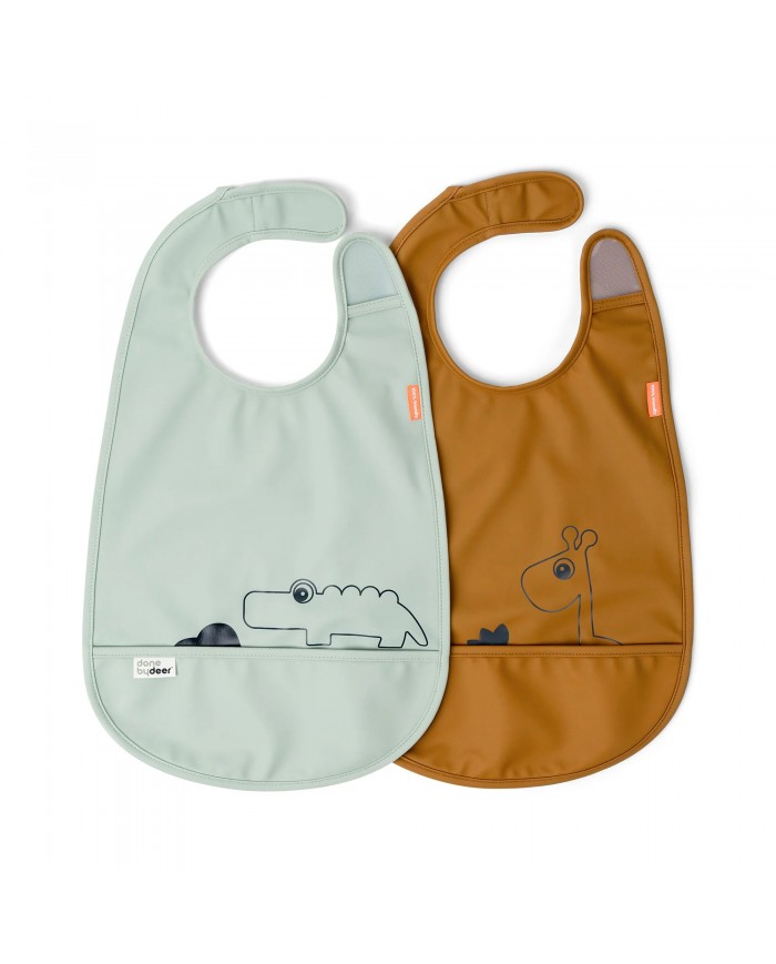Bavoir velcro (2 pcs), Deer friends, Mustard/Grey