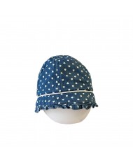 Chapeau de soleil bleu jeans + coeurs - 2-6 mois