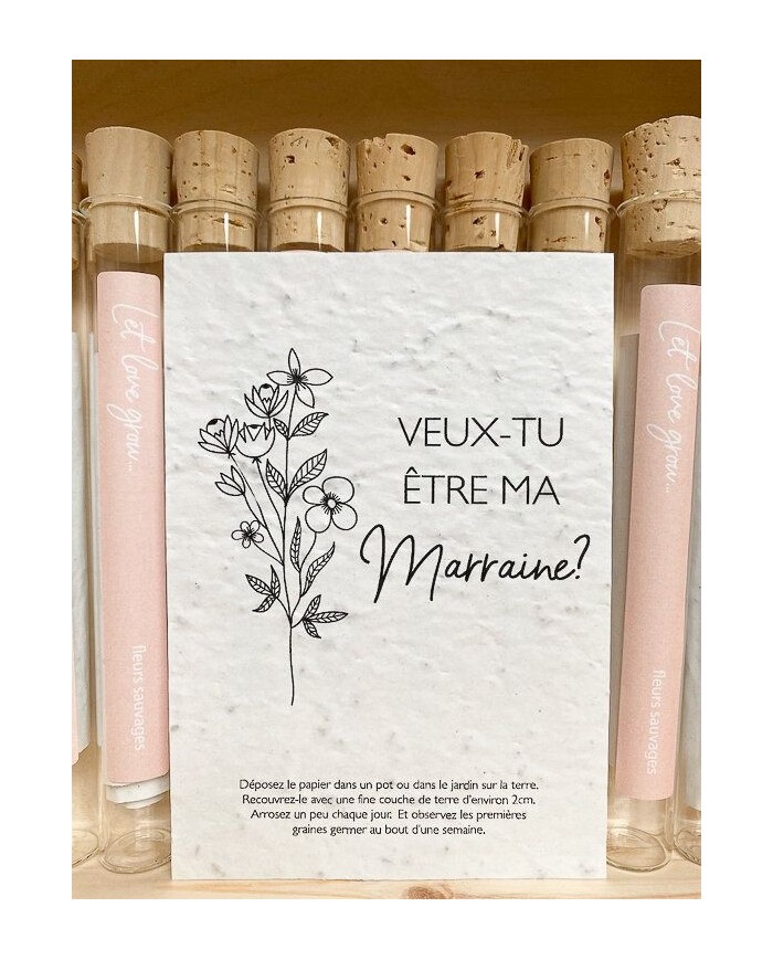 Tube avec carte ensemencée - Veux-tu être ma marraine ?