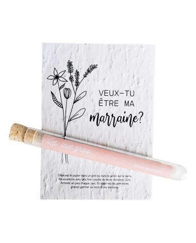 Tube avec carte ensemencée - Veux-tu être ma marraine ? Tube avec carte ensemencée - Veux-tu être ma marraine ?