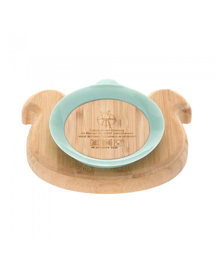 Assiette en bois de bambou avec ventouse, Little Chums Chien