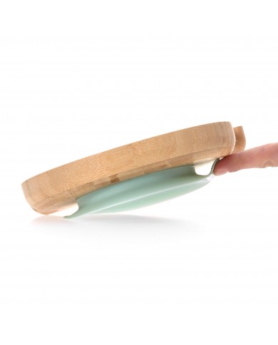 Assiette en bois de bambou avec ventouse, Little Chums Chien Assiette en bois de bambou avec ventouse, Little Chums Chien