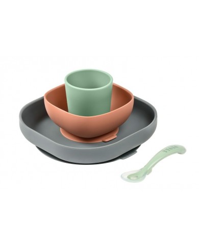 Coffret repas silicone 4 pièces - Mineral/vert/terracotta
