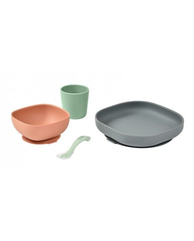 Coffret repas silicone 4 pièces - Mineral/vert/terracotta