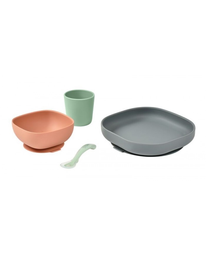 Coffret repas silicone 4 pièces - Mineral/vert/terracotta