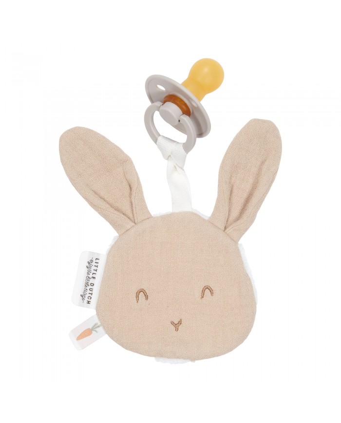 Doudou attache-sucette mousseline Lapin Beige