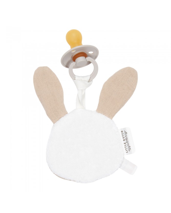 Doudou attache-sucette mousseline Lapin Beige