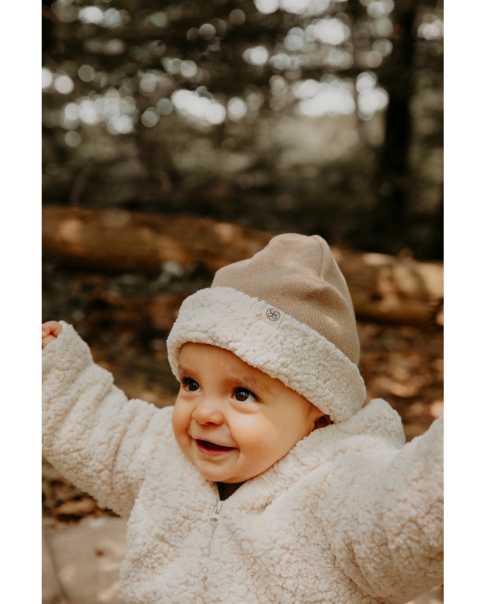 Bonnet réversible en Teddy - 0-6 mois - Brown
