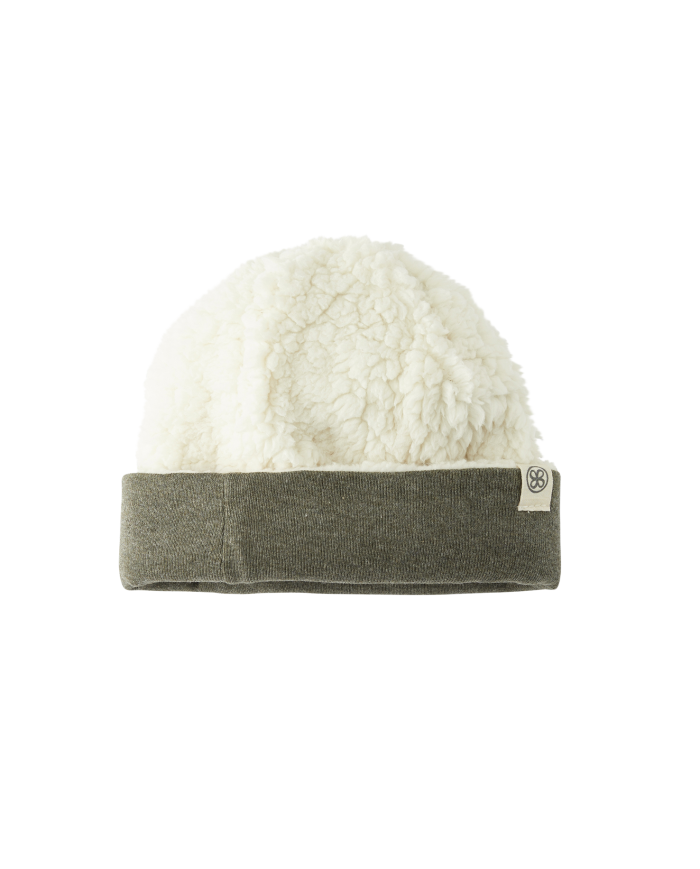 Bonnet réversible en Teddy - 0-6 mois - Forest green