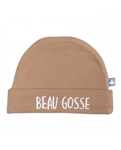 Bonnet doublé pur coton “Beau gosse” camel - 0-3 mois