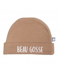 Bonnet doublé pur coton “Beau gosse” camel - 0-3 mois