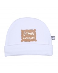Bonnet doublé pur coton “Bouille d'amour” sable- 0-3 mois