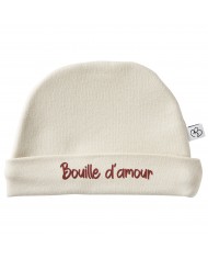 Bonnet doublé pur coton “Bouille d'amour” sable- 0-3 mois