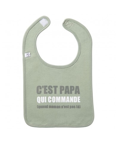 Bavoir "C'est papa qui commande" vert de gris