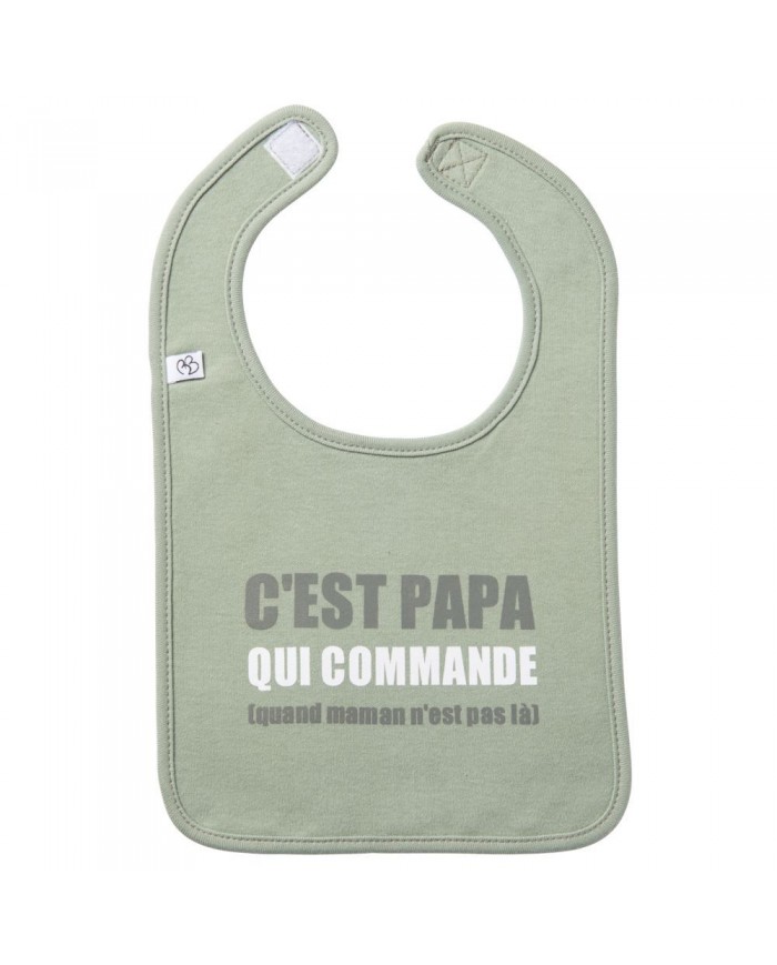 Bavoir "C'est papa qui commande" vert de gris