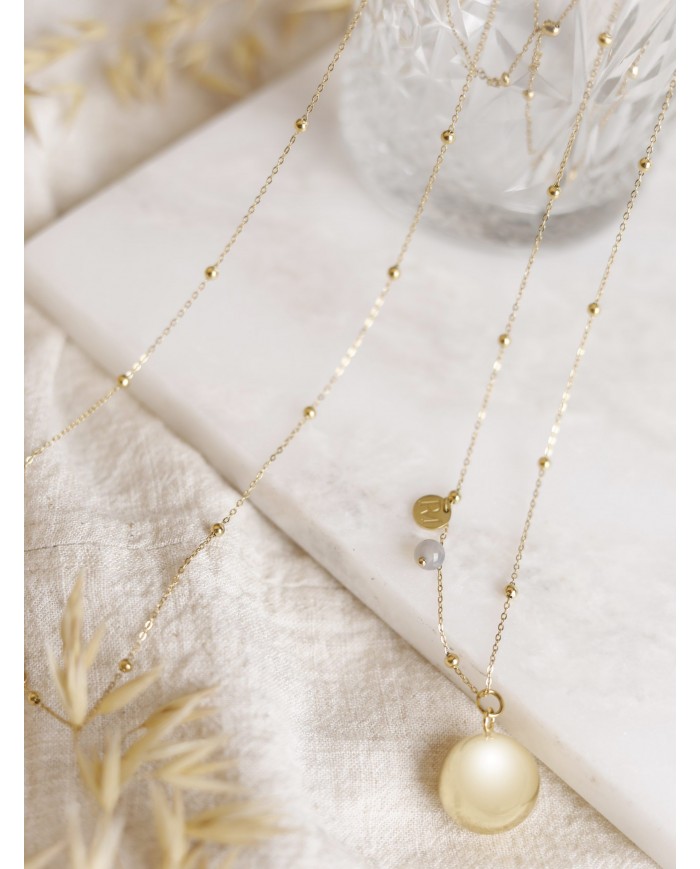 Olivia - Bola Agate grise dorée - Chaîne dorée