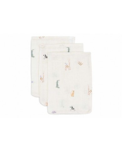 Lot de 3 Gants de Toilette Gaze de Coton 15x20cm - Jungle Jambo Lot de 3 Gants de Toilette Gaze de Coton 15x20cm - Jungle Jambo