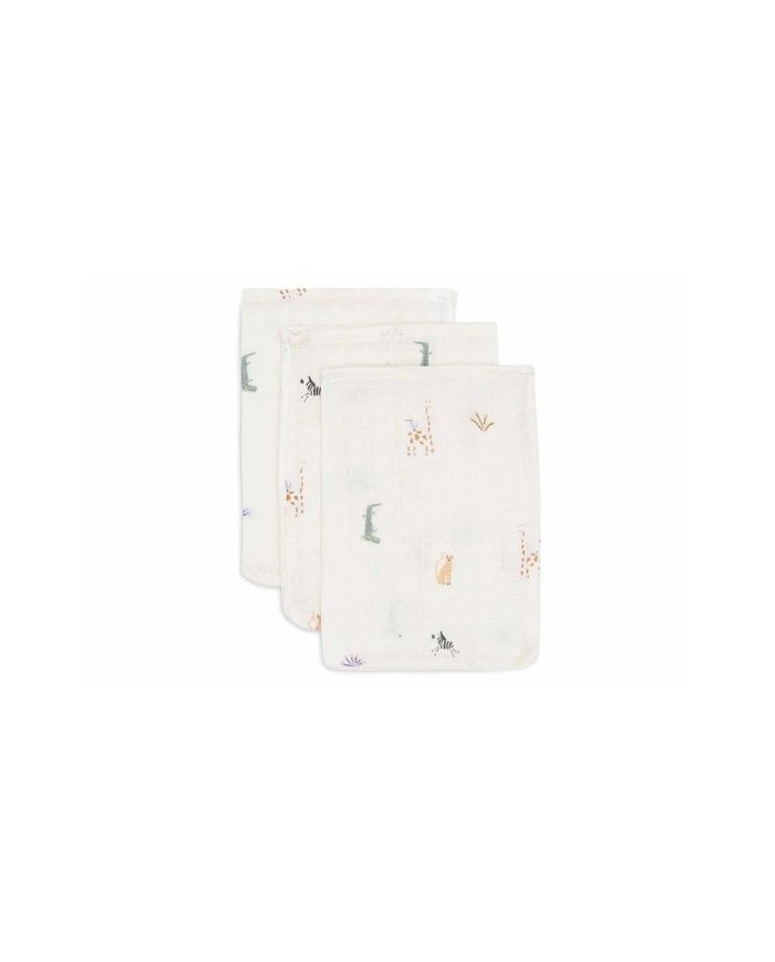 Lot de 3 Gants de Toilette Gaze de Coton 15x20cm - Jungle Jambo