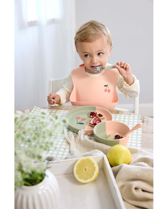 Bavoir en silicone - Happy Fruits, Cerise