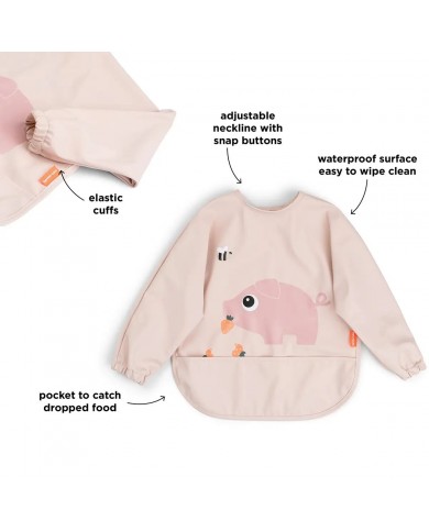 Bavoir à manches avec poche - Tiny farm - Rose