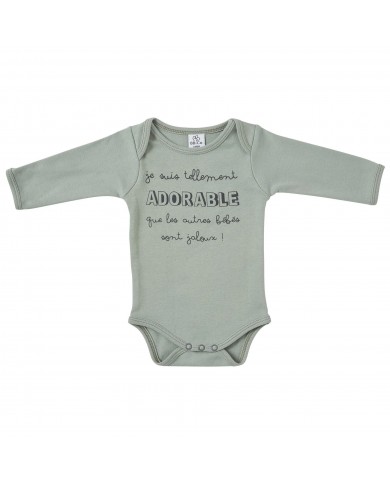 Body manches longues "Je suis tellement adorable" vert de gris Body manches longues "Je suis tellement adorable" vert de gris