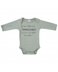 Body manches longues "Je suis tellement adorable" vert de gris Body manches longues "Je suis tellement adorable" vert de gris