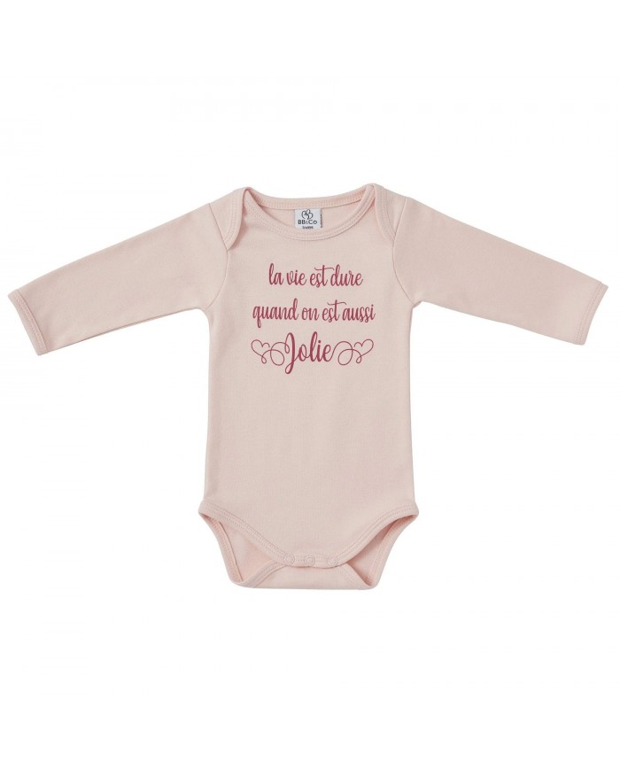 Body manches longues "La vie est dure" blush