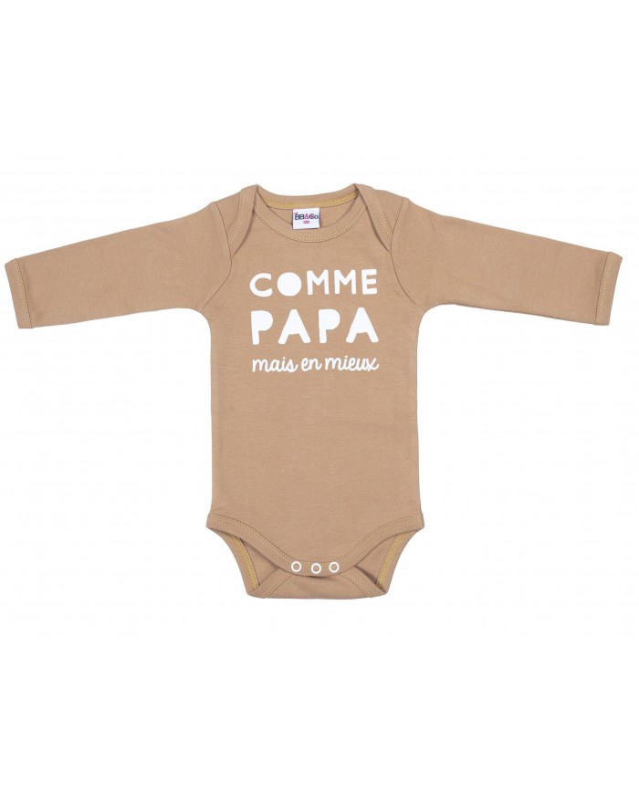 Body manches longues "Comme papa mais en mieux" camel