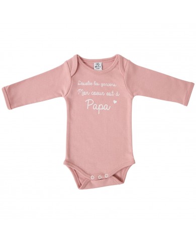 Body manches longues "Mon coeur est à papa" rose thé
