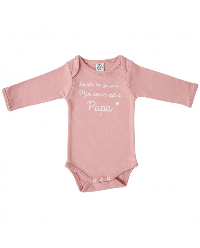 Body manches longues "Mon coeur est à papa" rose thé