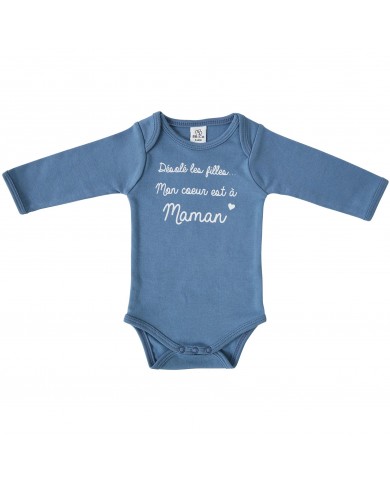 Body manches longues "Mon coeur est à maman" pierre bleue