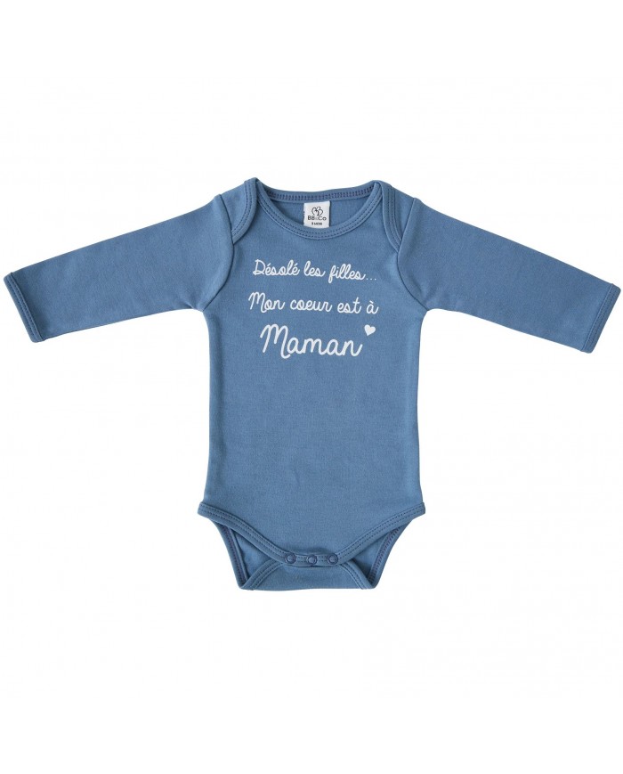Body manches longues "Mon coeur est à maman" pierre bleue
