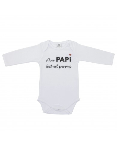 Body manches longues "Avec papi tout est permis" blanc Body manches longues "Avec papi tout est permis" blanc