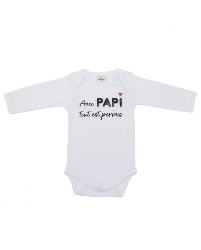 Body manches longues "Avec papi tout est permis" blanc