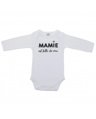 Body manches longues "Mamie est folle de moi" blanc