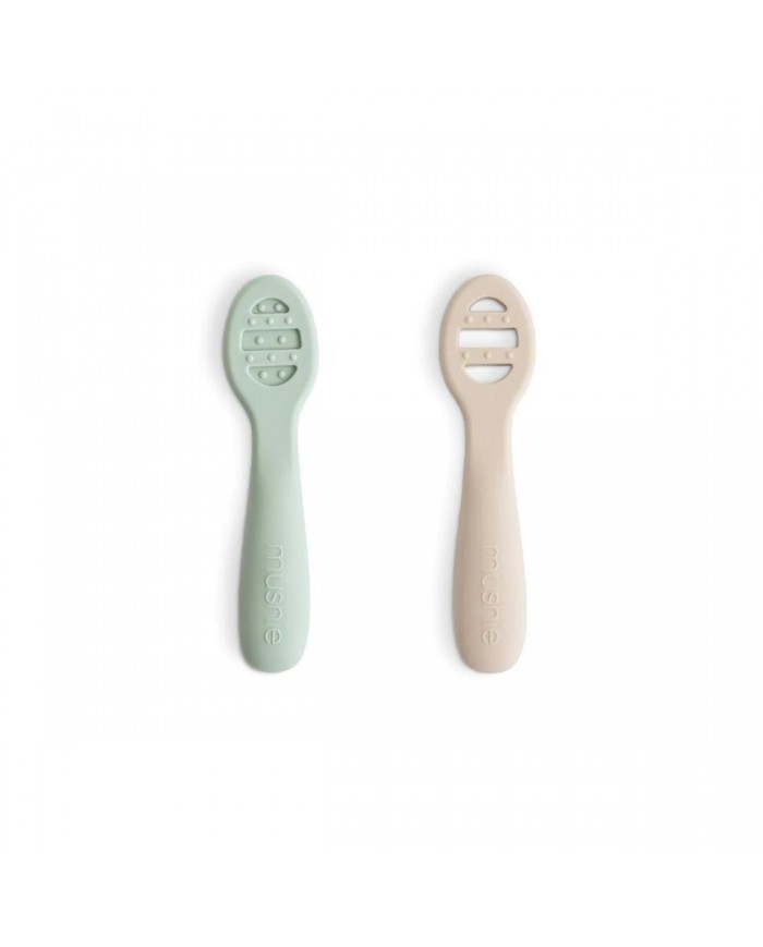 Lot de 2 cuillères sensorielles en silicone Cambridge Blue / Shifting Sand