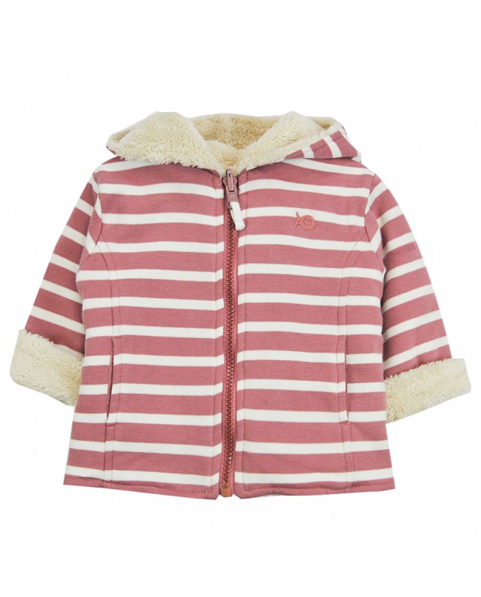 Gilet réversible à capuche Twitteuse - Rose/Ecru