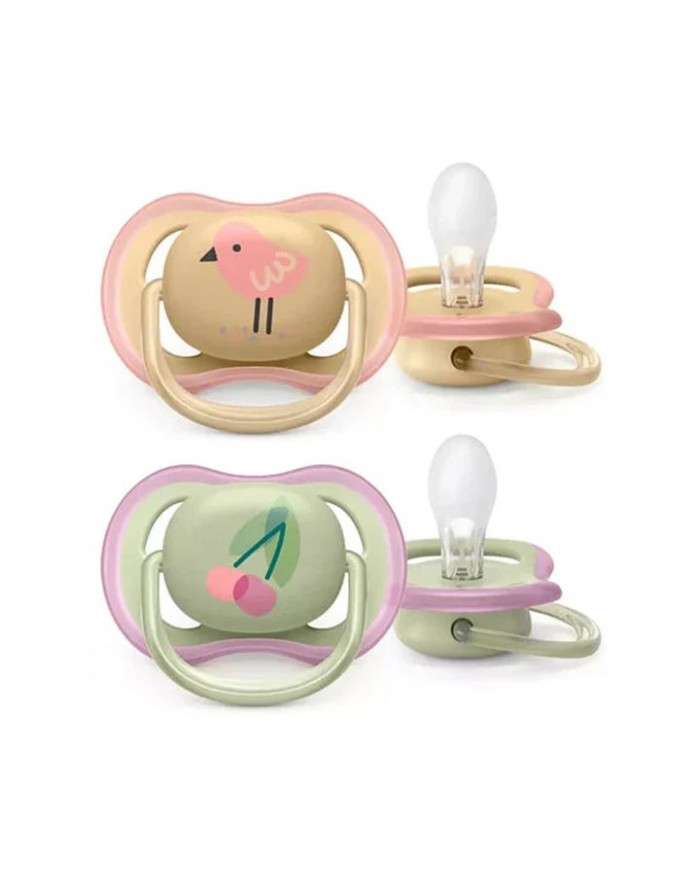 Lot de 2 sucettes 0-6 mois Ultra air Fruits - Cerise / oiseau