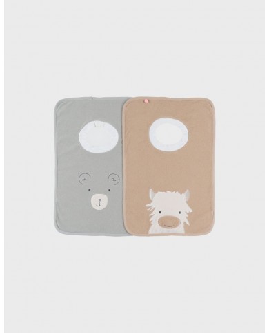 Lot de 2 bavoirs en éponge beige & kaki Lot de 2 bavoirs en éponge beige & kaki