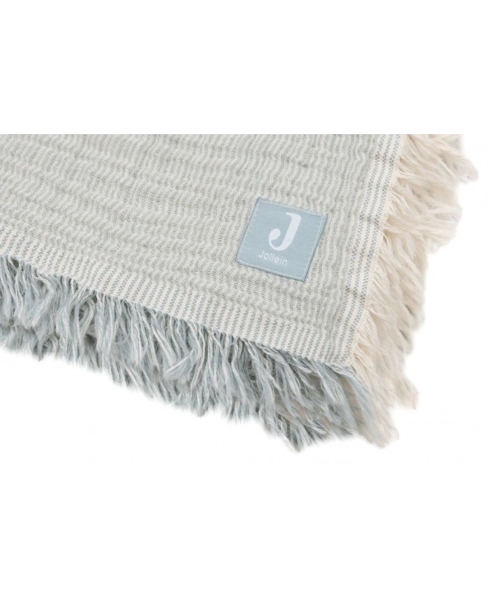 Couverture Berceau Gaze De Coton 75x100cm Fringe Stripe - Sea Green