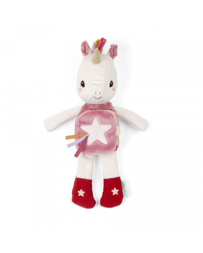 Peluche phosphorescente et livre en tissu Lena la licorne