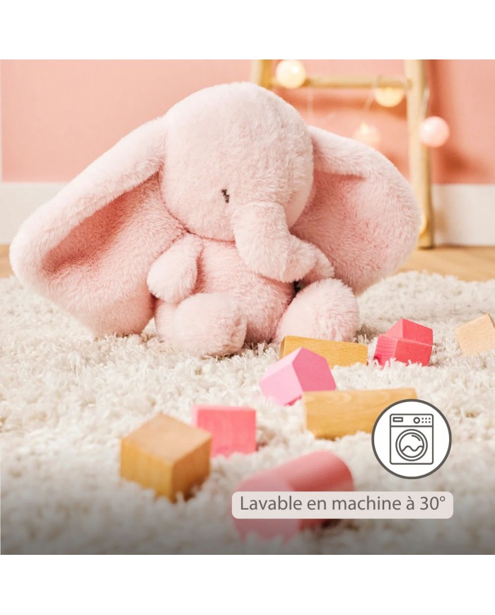 Peluche éléphant 30 cm longs poils - Rose - Fanfan