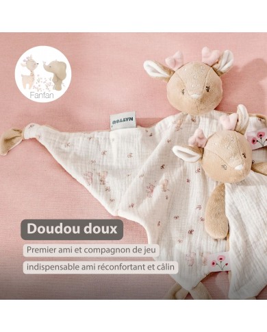 Maxi doudou biche gaze de cotton - Imprimé rose - Fanfan