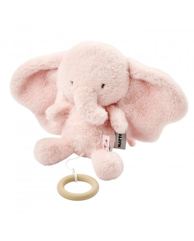Peluche musicale 25 cm éléphant longs poils rose - Fanfan