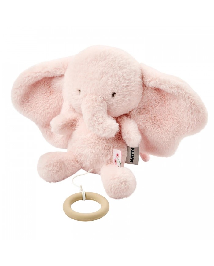 Peluche musicale 25 cm éléphant longs poils rose - Fanfan