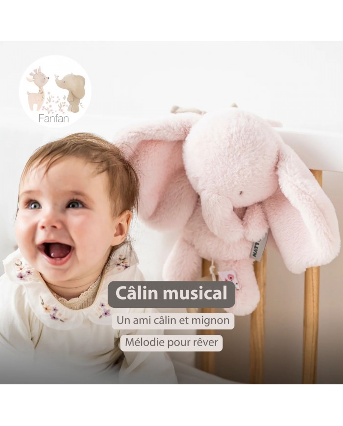 Peluche musicale 25 cm éléphant longs poils rose - Fanfan