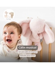 Peluche musicale 25 cm éléphant longs poils rose - Fanfan